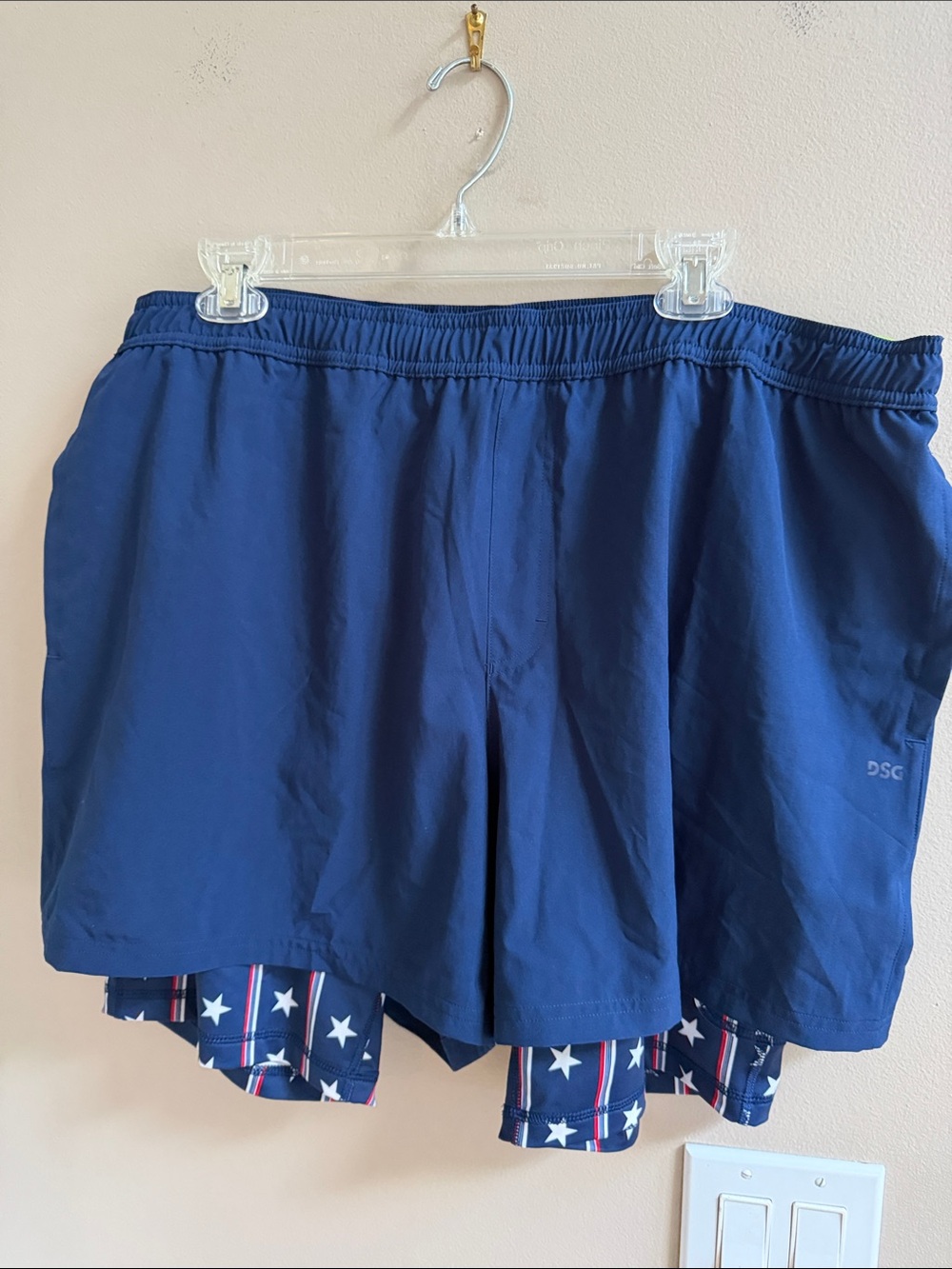 DSG Men’s 2-In-1 Agility Shorts Navy Americana Pinstripe 2XL